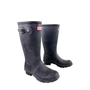Hunter Original Kids Tall Rain Boots Blue 2B/3G Rubber Buckle Waterproof Pull On
